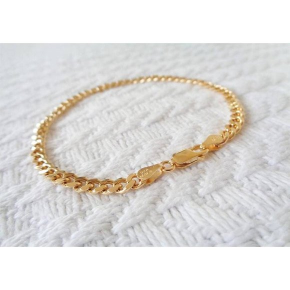 Gold Cuban Link Chain Bracelet, Gold Plated 925 Sterling Silver TopQuality Italy - Picture 5 of 5